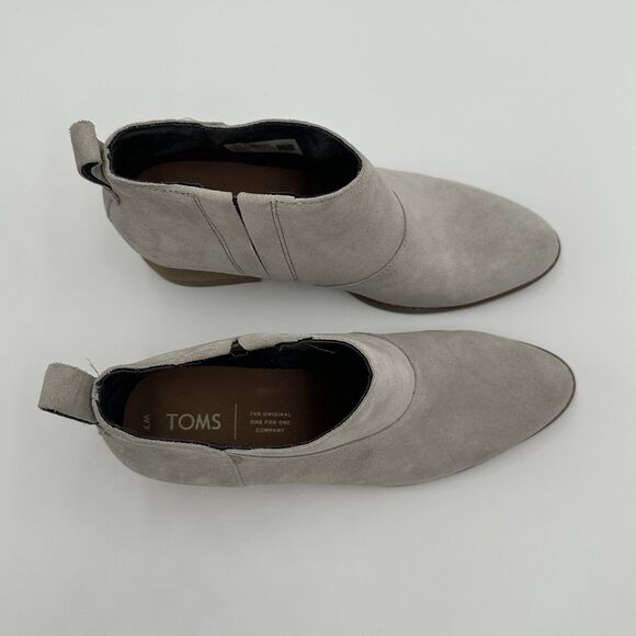 TOMS Leilani Drizzle Grey Suede Ankle Boots Women's Size 7 Western Chunky Heel - Picture 3 of 14